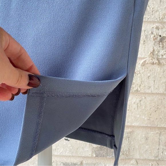 Express Blue Stretch Crepe Belted Cap Sleeve Dress - Picture 5 of 14